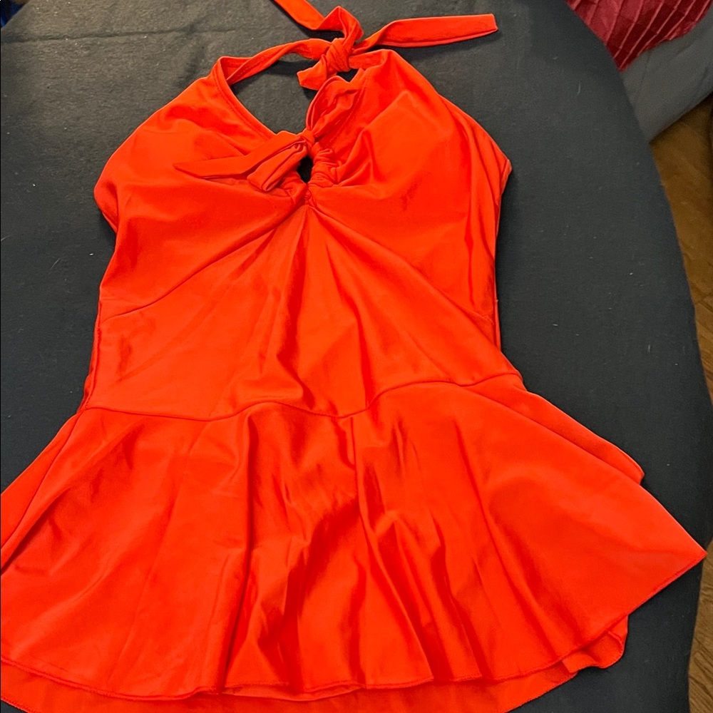 Source Unknown Red Halter Swim Dress